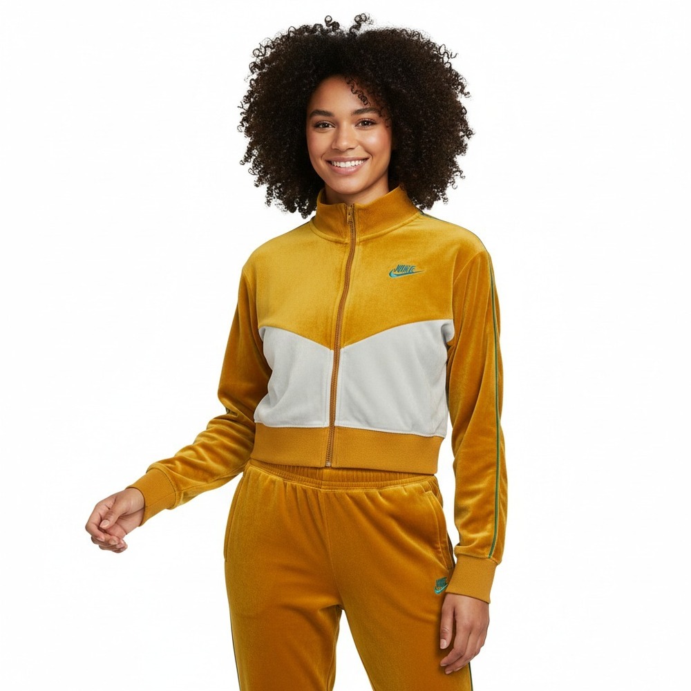 Nike Heritage Velour Full Zip Crop Jacket Womens M Velvet Y2K Retro Sporty Track